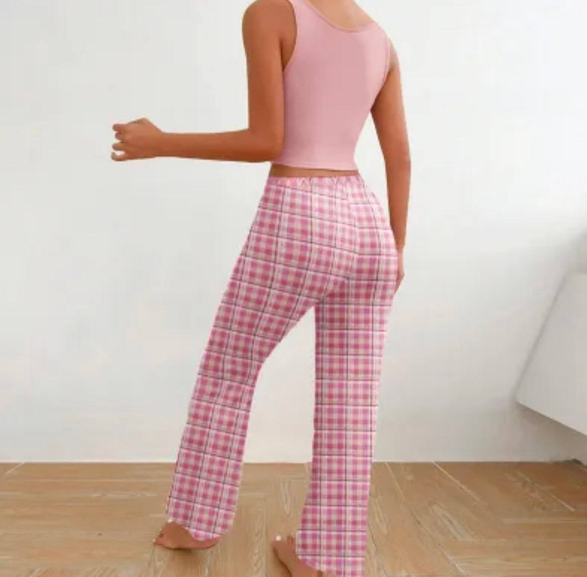 Spring Summer Women's Casual Pajamas Home Wear Vest Color Matching Plaid Trousers Letter Print Top Ladies 2 Pcs Home Clothes Sleepwear