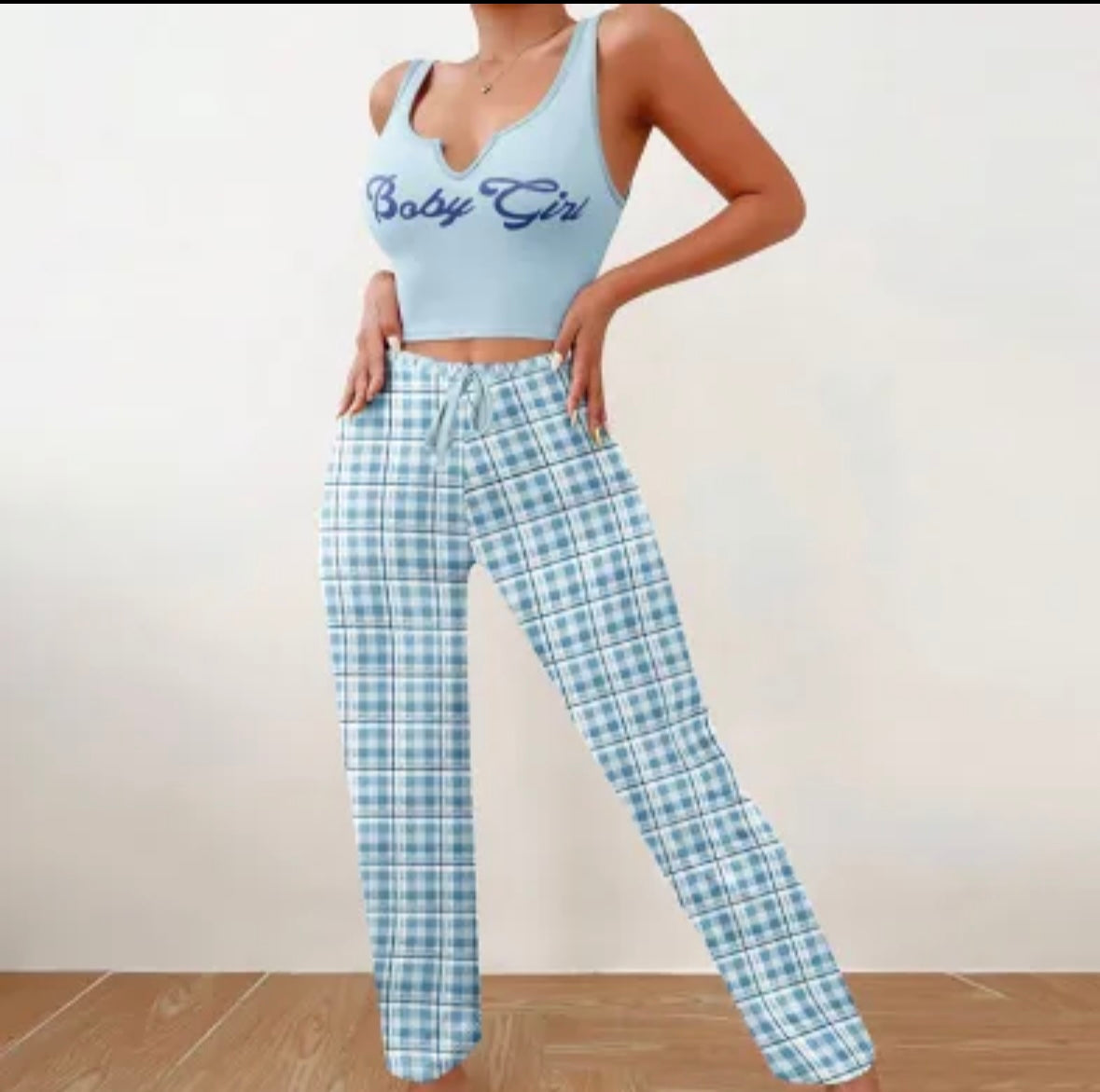 Spring Summer Women's Casual Pajamas Home Wear Vest Color Matching Plaid Trousers Letter Print Top Ladies 2 Pcs Home Clothes Sleepwear